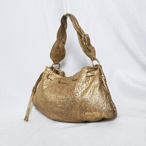 Rare Miu Miu Metallic Distressed Leather Hobo Bag